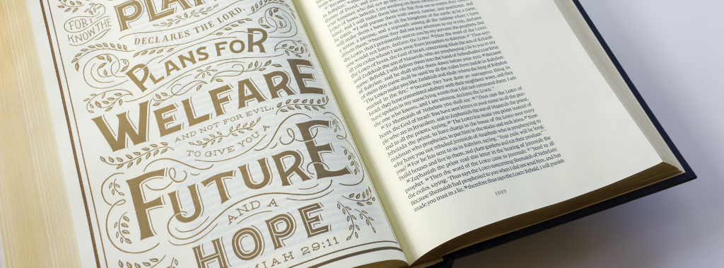 A Bible open to Jeremiah 29:11 in large graphic text